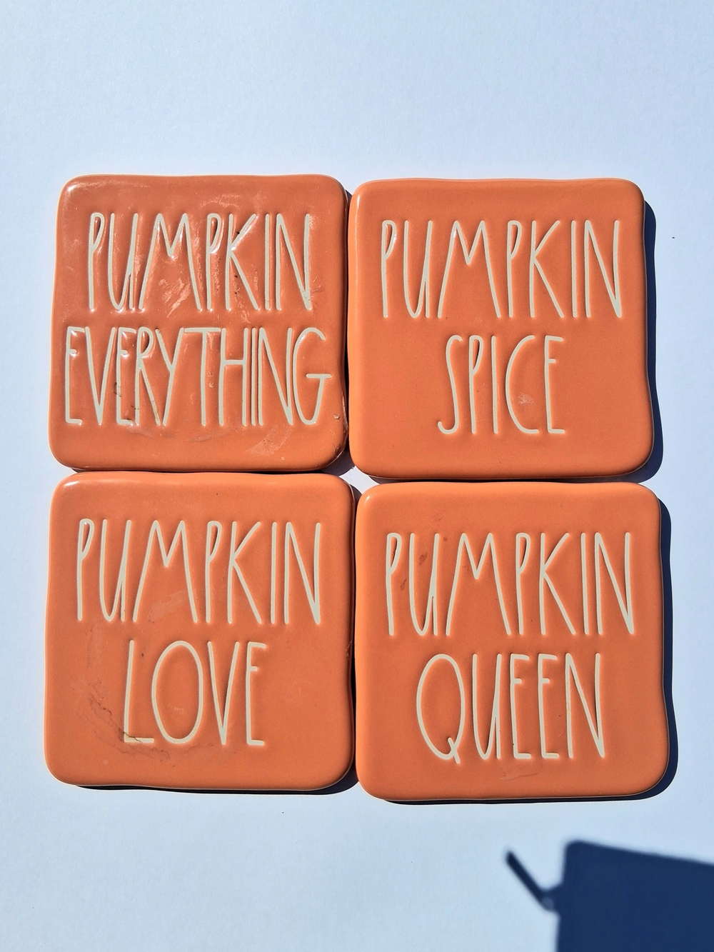 Rae Dunn Holiday Fall Pumpkin Ceramic Table Coaster 4 Set - Orange